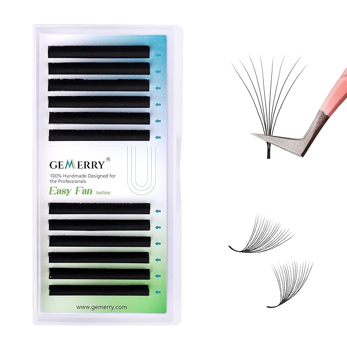 GEMERRY Eyelash Extension Volume Lash Extensions Rapid Blooming 03 05 07 C/D Curl 8-20mm Easy Fan Lash Extensions Mixed & Single Length Tray Self Fanning Lash Extension（0.05-D-9)