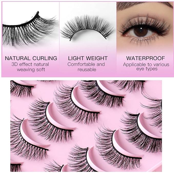 20 Pairs False Eyelashes, 3D Faux Mink Lashes Natural Look Wispy Fake Eyelashes 11-17MM Fluffy Volume Long Thick Lashes 20 Styles Mixed Pack
