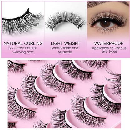 20 Pairs False Eyelashes, 3D Faux Mink Lashes Natural Look Wispy Fake Eyelashes 11-17MM Fluffy Volume Long Thick Lashes 20 Styles Mixed Pack