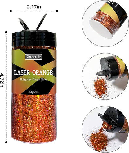 GlimmerLife Chunky Glitter 150G/5.29OZ Glitter, Holographic Craft Glitter for Resin, Mixed Chunky Fine Glitter for Nail, Face, Eye, Hair, Sequin Flake Bulk for Halloween Decorations