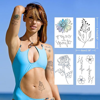 Flower Temporary Tattoos for Womens Arm Neck Leg, Multi-Colored Body Art Fake Tattoos For Adults Girl, Realistic Tattoos Half Sleeve Temporary Tattoos