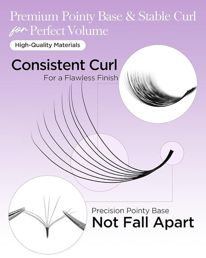 BEYELIAN Premade Lash Fans, 320 Fans Pre Made Fans Volume Lash Extensions 3D 6D 8D 10D 12D 20D 0.07 C/D Curl Save Time Eyelash Extensions for Professional Salon, 8-15mm MIX Easy to Use (8D-0.07-D)