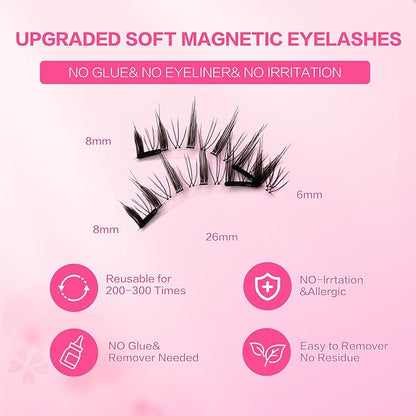 Reusable Magnetic Lashes Natural Look Magnetic Eyelashes without Eyeliner No Glue Needed False Eyelashes Magnetic Lashes Kit with Applicator