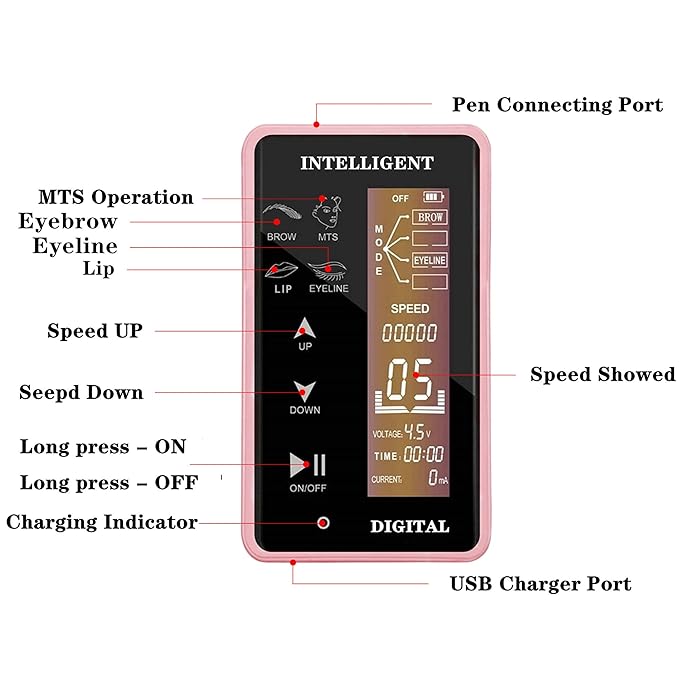 Permanent Makeup Machine, With 10pcs 1RL - Touch Screen Panel Multi Function - LCD Control Panel - Ombre Powder Brows Miroblading Shading Eyeliner Lip Microshading Machine Supplies (Black)