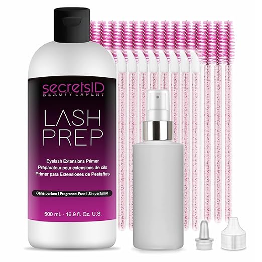 3 in 1 Eyelash Extension Primer Bulk 16 Oz - No Rinse Lash Cleanser and Bonder - Made in America Kit with 100 Wands for Lash Technicians and Brow Stylists for Optimal Retention - Fragrance Free