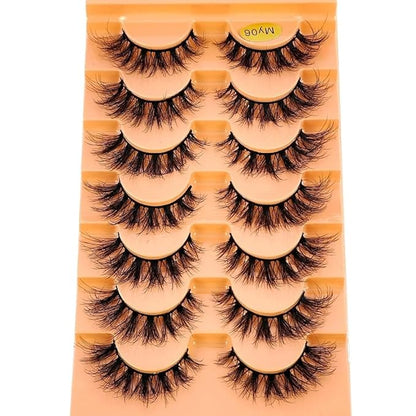 HBZGTLAD NEW 7pairs Cat eye Eyelashes 3D Natural False Lashes 5d Fluffy Soft Cross Manga Lashes Wispy Natural Eyelash Extension Makeup (MY-06)