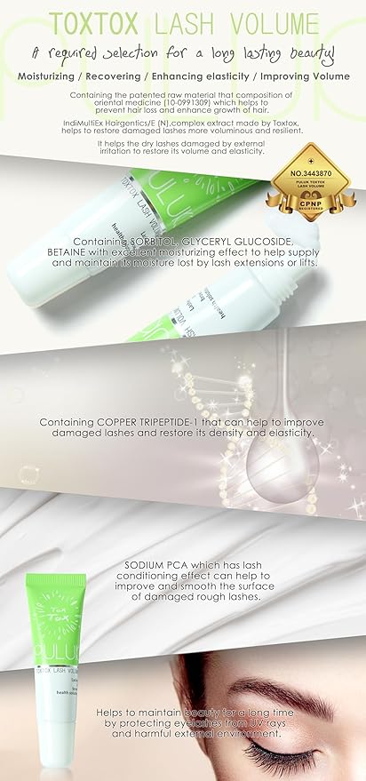 Toxtox Lash Volume- Lash Enhancer for Fuller, Voluminous Lashes | Moisturizing, Elasticity-Boosting Serum with Sorbitol, Copper Tripeptide-1, Sodium PCA | Lash Protection & Repair