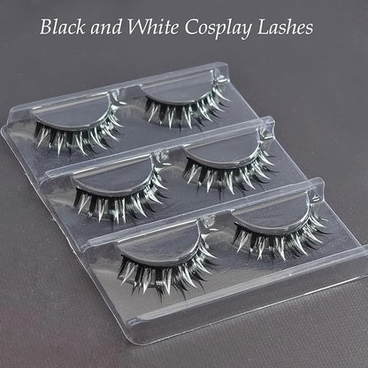 Cosplay Eyelashes Black and White Lashes Comic Style 3 Pairs for Party, Cosplay, Masquerade (Comic - black and white)