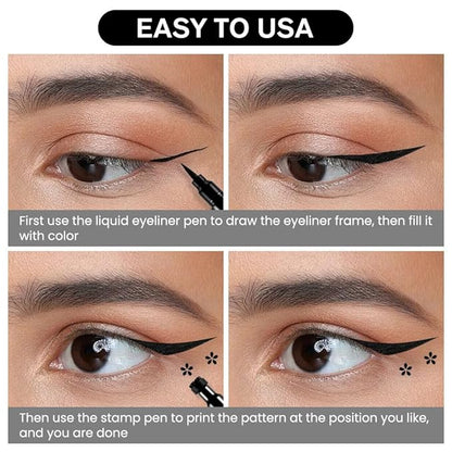 evpct 1Pcs Black Colored Winged Eyeliners Stamp, Black Flowers Face Stamps Makeup Eyeliner Eye Stamp Liners Tool Set Kit for Women Waterproof, Wing Eyeliner Stamp Figures Tool Wingliner Shapes, 03#