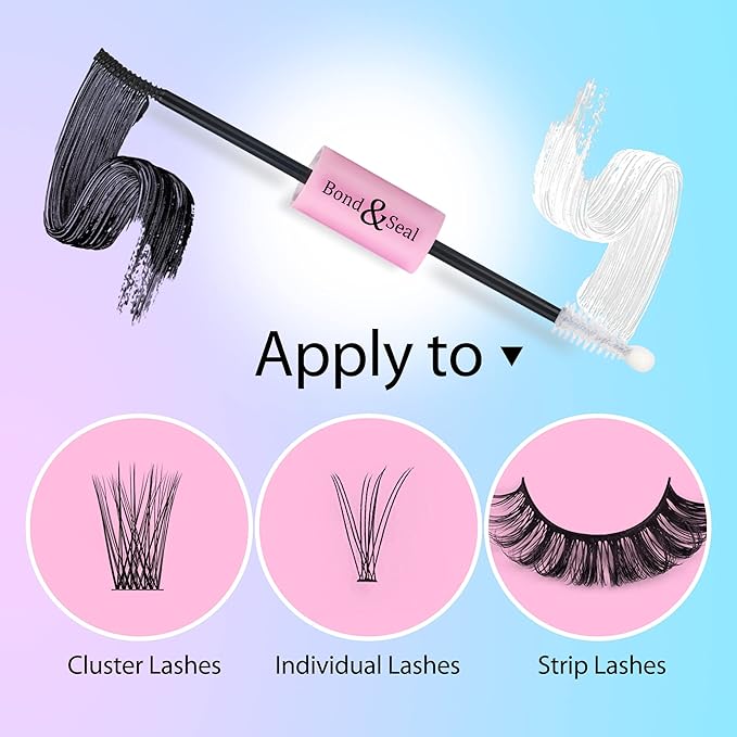 JIMIRE Bond and Seal Lash Glue for Lash Clusters DIY Eyelash Clusters Strong Hold Eyelash Adhesive 10ml 2 in 1 Waterproof Lash Glue for DIY Eyelash Extensions at Home