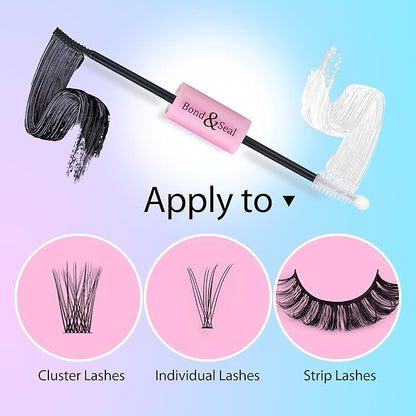 JIMIRE Bond and Seal Lash Glue for Lash Clusters DIY Eyelash Clusters Strong Hold Eyelash Adhesive 10ml 2 in 1 Waterproof Lash Glue for DIY Eyelash Extensions at Home