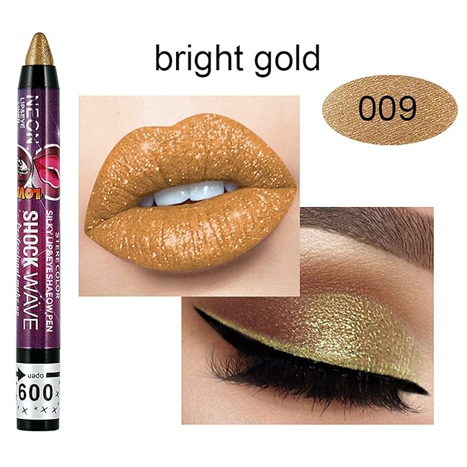 Vtrem 4 Colors Red Gold Champagne Bronze Glitter Eyeshadow Pen Lip Pen 2-in-1 Lying Silkworm Highlighter Eye Shadow Pen Waterproof Long Lasting Eye Shadow Set Pen Eyeliner Kit