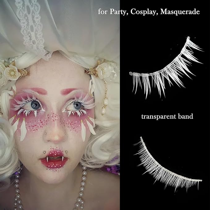 White False Eyelashes Upper and Lower Elf Lashes Set for Party, Cosplay, Costume, Masquerade (Comic white)