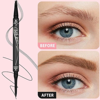 4 Tiped Microblading Eyebrow Pen 2 in 1 Waterproof Eyebrow Pencil Waterproof Eyebrow Kit Double Head Brown Eyebrows Eyebrow Microblading Pen natural Long-Lasting