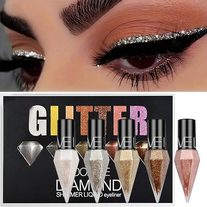 5 Pcs Glitter Eyeliner Liquid Eyeshadow Diamond Colorful Set with Shimmer and Waterproof for Gift Eye Glitter Makeup (Type A)