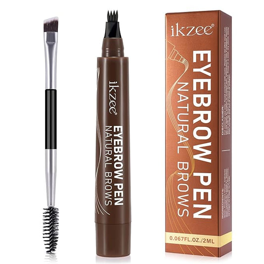 3D Microblading Eyebrow Pencil, 2024 New Waterproof Microblading Eyebrow Pencil Contouring Pen with 4 Fork Tip & Spoolie Brush, Precise Brush-Tip Create Natural Hair-Like Brows (#2 Dark Brown)