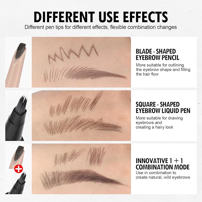 Microblading Eyebrow Pen, Liquid Eyebrow Pencil, Square Angled Eyebrow Brush Natural Hair-Like Brow, Long-Lasting, Waterproof Eyebrow Pen Easy To Color Quick Drying (04 Gray Black)