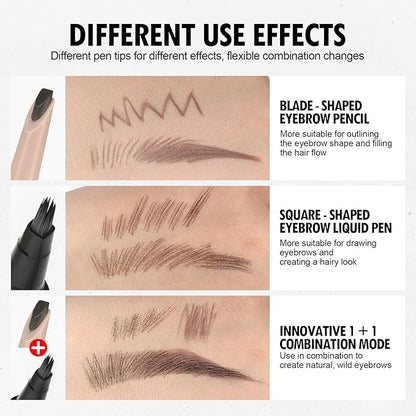 Microblading Eyebrow Pen, Liquid Eyebrow Pencil, Square Angled Eyebrow Brush Natural Hair-Like Brow, Long-Lasting, Waterproof Eyebrow Pen Easy To Color Quick Drying (03 Gray Brown)