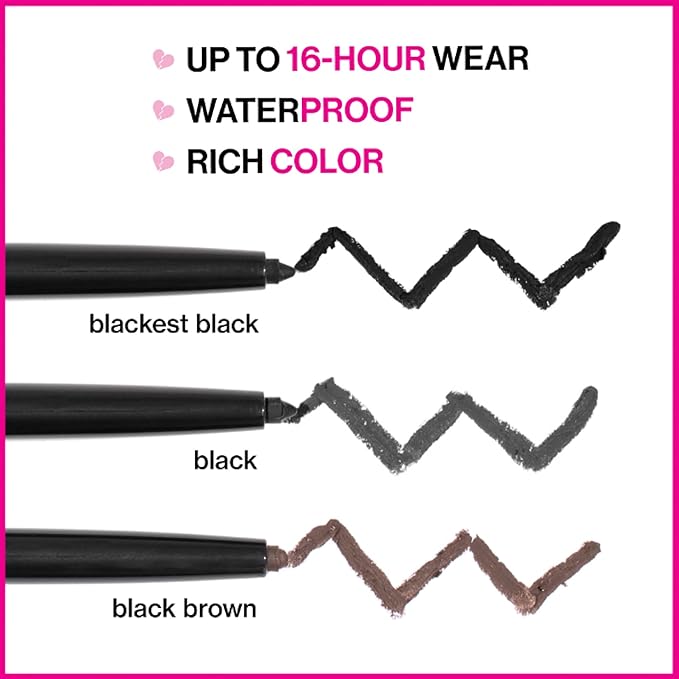 wet n wild Mega Last Breakup Proof Eyeliner, Quick Drying, Waterproof, 16-Hour Wear - Cruelty-Free & Vegan - Black (Pack of 2)
