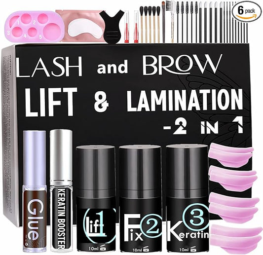Lash Lift Brow Lamination Kit 7 Minutes Perm Lash Rapid Eyelash Perming Kit with Silicone Shield & Tool Durable Lash Lifts Curling Lash 6 Week Full Eyebrow Lamination Set DIY at Home Easily
