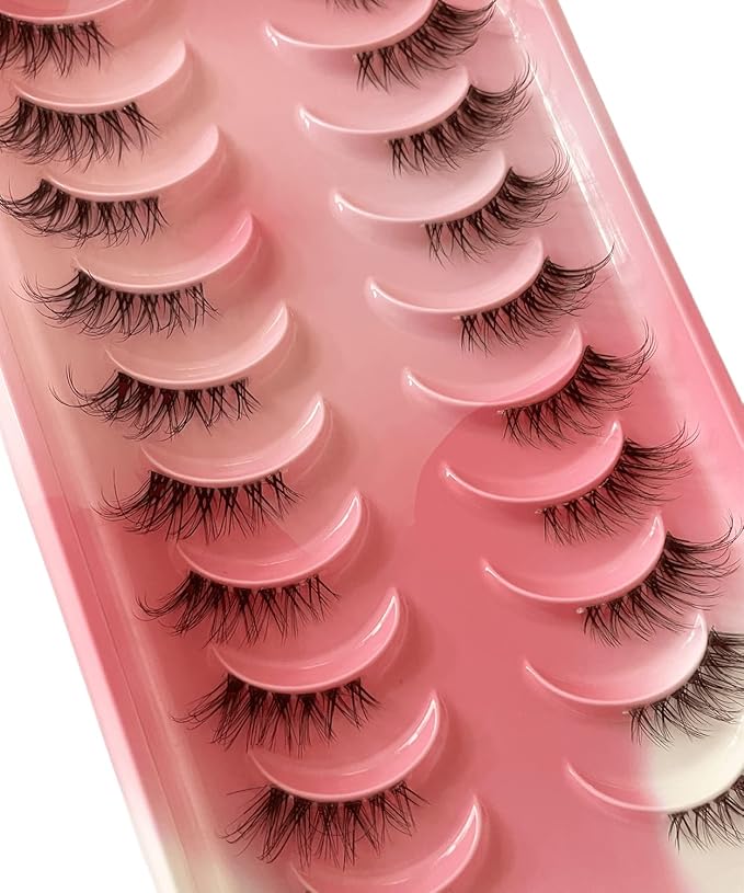 HICOCU Half False Eyelashes Clear Band Russian Strip Lashes D DD Curl Fluffy Mink Lashes Natural Wispy Mink Eye Lashes Pack Reusable Fake Eyelashes Extension 10 Pairs… (HAY-25H)