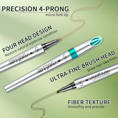 Microblading Eyebrow Pen,QIC Eyebrow 4 Tip Brow Pencil,Long-Lasting Natural Eyebrow Hair,Waterproof Magic Eyebrow Pencil Eyebrow Brush(Dark Brown)