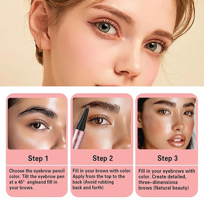 3D Eyebrow Pencil, 4 Tip Microblading, 24 Hours Smudge Proof Brow Pen, Brow Pen Makeup Natural Fine Stroke, Waterproof Eyebrow Pencil for Women (Dark Brown) - 1 Pack