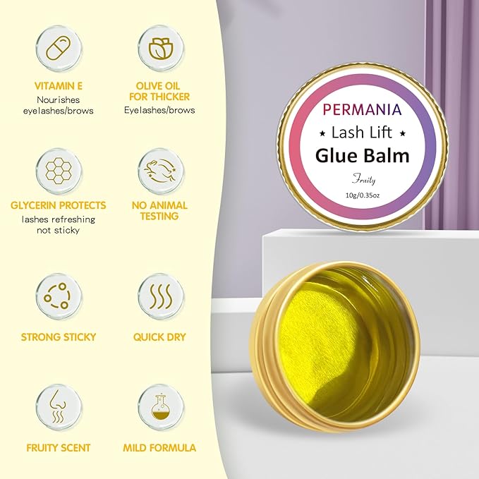 PERMANIA Lash Lift Glue, Eyelash Lifting Adhesives Strong Hold and Perfectly Shaped Eyebrows for Brow Lamination Kit, Lash Lift Balm Bright Colors & Fruity Flavours Fast Drying & Waterproof (Yellow)