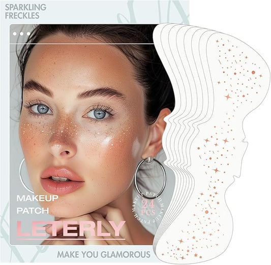 24 Pcs Glitter Freckles Face Tattoo,Rose Gold Face Glitter Makeup Patches Cute Sparkle Freckles Patches Waterproof Makeup Speckles for Face Accessories for Women Girls