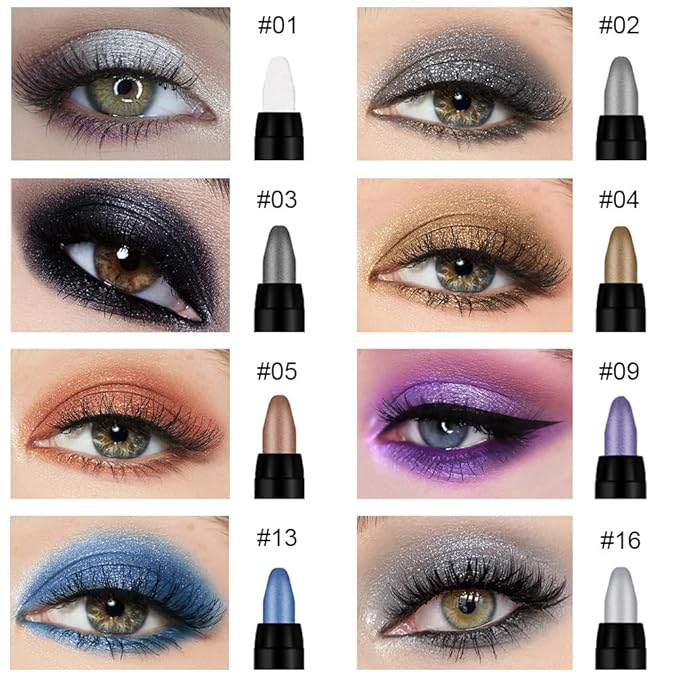 Kaely 8Pcs Cream Eyeshadow Stick Set for Older Women, Pearl White Black Gray Khaki Royal Blue Vioiet Purple Silver, Matte Shimmer Eyeliner Pencil Eye Shadow Sticks Palette Makeup, sombras para ojos