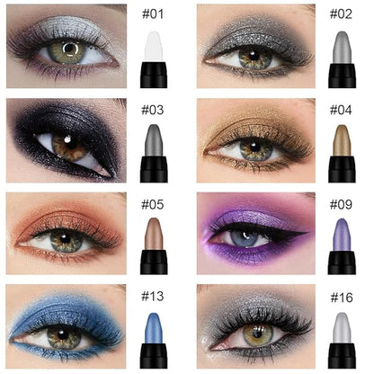 Kaely 8Pcs Cream Eyeshadow Stick Set for Older Women, Pearl White Black Gray Khaki Royal Blue Vioiet Purple Silver, Matte Shimmer Eyeliner Pencil Eye Shadow Sticks Palette Makeup, sombras para ojos