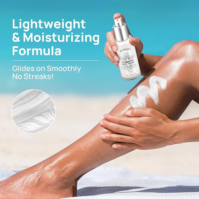 Body Shimmer Oil, Liquid Highlighter Bronzer Body Glitter Oil Long Lasting Moisturizing for Face Makeup Lotion Illuminate Serum Glow Shimmer Skin 50ml/1.7 Fl Oz（Shining White #03）