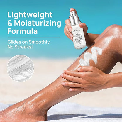 Body Shimmer Oil, Liquid Highlighter Bronzer Body Glitter Oil Long Lasting Moisturizing for Face Makeup Lotion Illuminate Serum Glow Shimmer Skin 50ml/1.7 Fl Oz（Shining White #03）