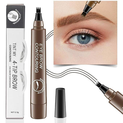 Microblading Eyebrow Pen, PreciRise Eyebrow Pen with a 4 Micro-Fork Tip and One“8 x 6'' IN Double Sides Practice Skin for Natural Looking Hair-Like Defined Brows, Stays on All Day, Dark Brown