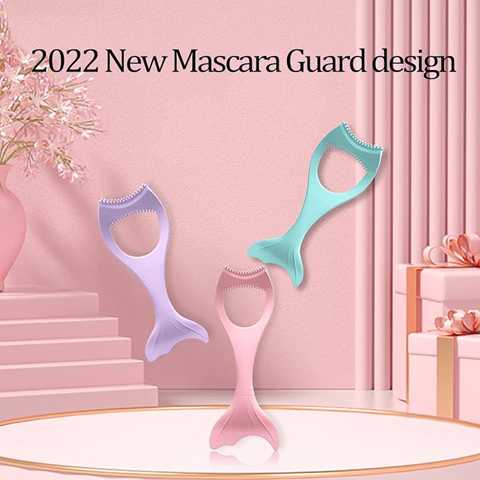 SHANPIN Silicone Winged Eyeliner Stencil Makeup, Mermaid Mascara Guard Upper Lower Eye Eyeliner Tape Lash Mascara Guard Applicator Eyelash Comb Cosmetic Tool, Reusable Makeup Eyelash Tool, Detachable