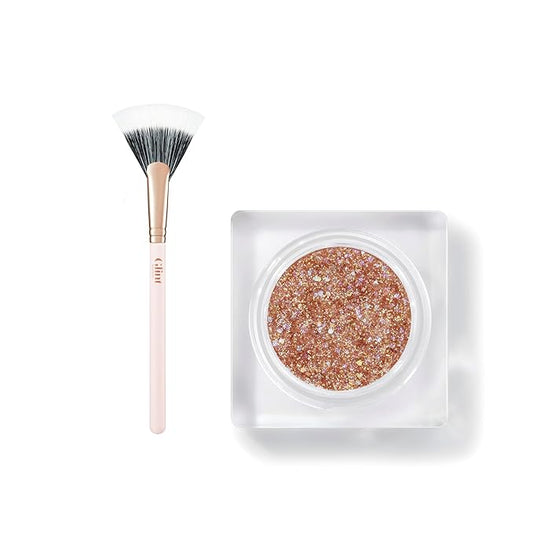 Glint Makeup Fan Brush & Glitter Gel (Rum N Sugar, 0.13oz) - Multi-Use Body Makeup for Eyes, Cheeks, Body, and Hair by LG Beauty. Rich Pigment, Long-Lasting Sparkle/Glitter for Party, Festival.