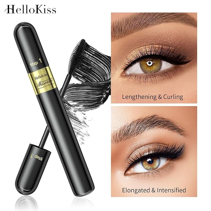 Waterproof 2in1 Mascara Cool Black Volume Length Mascara Long-lasting Curling Smudge-proof No Clumping
