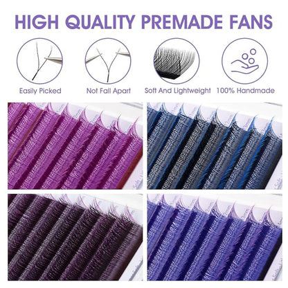 YY Eyelash Extension 0.07mm L Curl 8-14mm Mixed Tray Lash Supplies Premade Fan Y Shape Volume Lash 12 Rows Premium Faux Mink Lash Extensions (8-14 MIX, Black+Blue; 0.07 L)