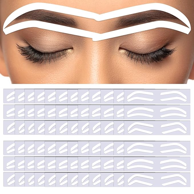 24Pairs Eyebrow Stencil Stickers Disposable, Adhesive Eye Brow Stencils for Women, 3Shapes Eyebrow Tape Strips, Airbrush Eyebrow Stencils Mapping Shaping Guides Brow Template for Tinting Makeup