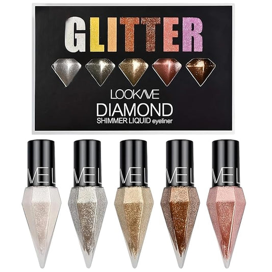 5 Pcs Glitter Eyeliner Liquid Eyeshadow Diamond Colorful Set with Shimmer and Waterproof for Gift Eye Glitter Makeup (Type A)