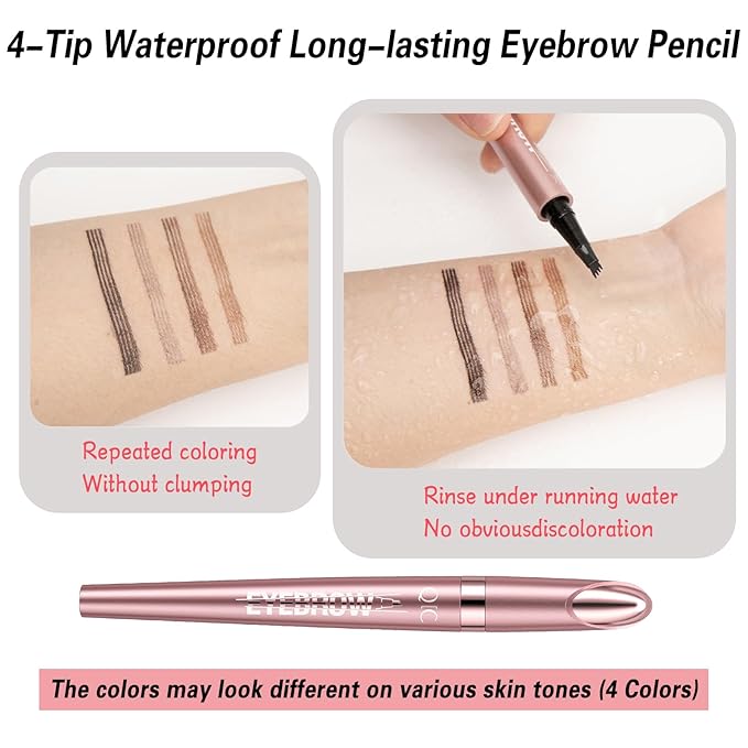 3D Eyebrow Pencil, 4 Tip Microblading, 24 Hours Smudge Proof Brow Pen, Brow Pen Makeup Natural Fine Stroke, Waterproof Eyebrow Pencil for Women (Dark Brown) - 1 Pack