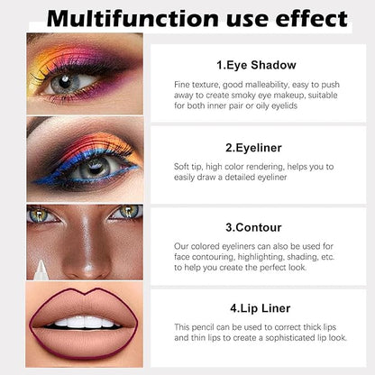 evpct 12Pcs Green Blue White Black Brown Purple Color Gel Glitter Eyeliner Pencils Set for Women Waterline Waterproof Smudge Proof lapiz de ojos delineador de ojos contra el agua Eye Liner Makeup 1