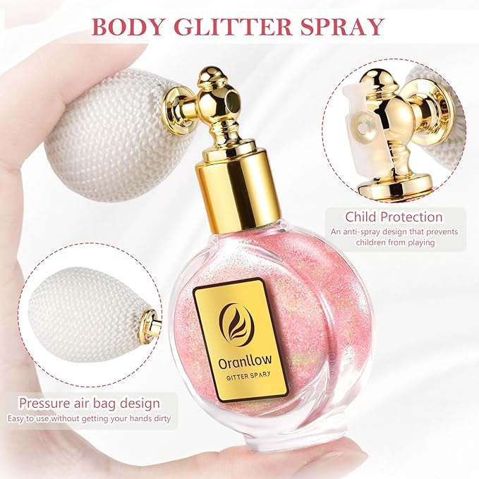 Pink Body Glitter Spray - Holographic Shimmer Spray Powder Sparkle for Hair and Body, Face, Clothes, Nail Art Crafts Design, Halloween and Easter Festival Makeup