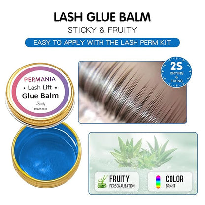 PERMANIA Lash Lift Glue, Eyelash Lifting Adhesives Strong Hold and Perfectly Shaped Eyebrows for Brow Lamination Kit, Lash Lift Balm Bright Colors & Fruity Flavours Fast Drying & Waterproof (Blue)