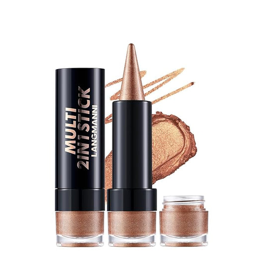 2-in-1 Gradient Eyeliner & Eyeshadow Stick Combo, Shimmer & Matte Cream Eyeshadow Pencil, Waterproof & Smudge-Proof, Long-Lasting Eye Makeup, Metallic & Neutral Shades (#03 Caramel Glow)
