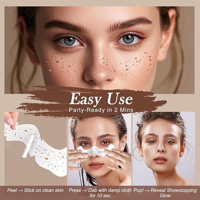 Face Glitter Freckles Makeup Patches - 10 Count, Cute Sparkling Fake Freckles Stickers for Women Festivals, Concerts, Parties, and Cosplay -Cosmetic Glitter-5 Optional Designs
