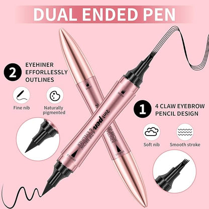 Microblading Eyebrow Pencil,2-In-1 Dual-Ended Eyeliner And Eyebrow Pen with 4-Fork Micro-Fork,Precise Brow Pen for Natural,Waterproof and Long-Lasting Eye Brow Pencils for Women(Black)