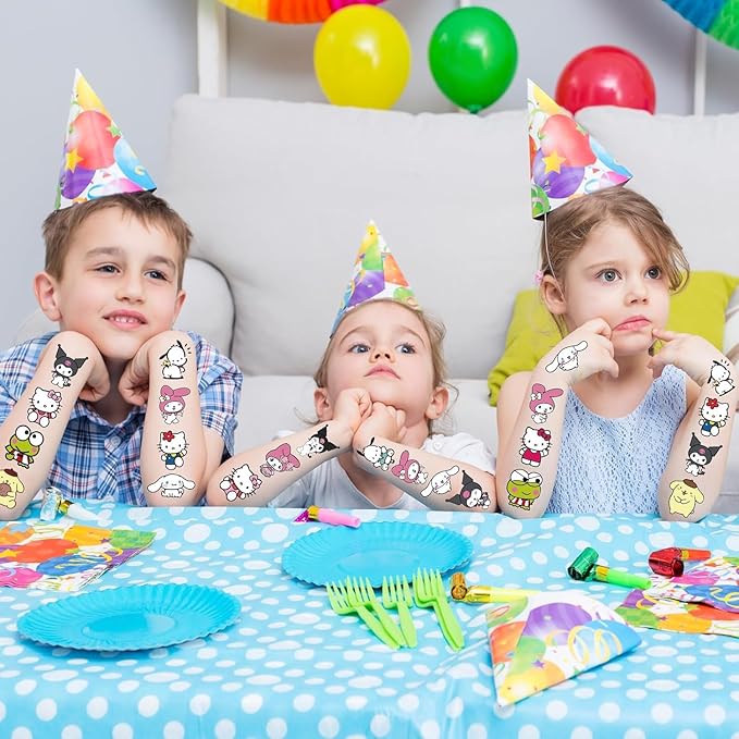 40 PCS Kitty Birthday Party Supplies Tattoo Sticker for Kids, Sanrio Anime Cartoon Tattoos for Boys Girls, Waterproof Tattoo Sticker Birthday Parties