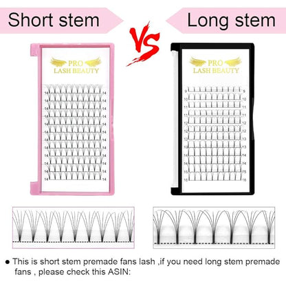 PRO LASHBEAUTY Premade 5D-D-0.10-9 False Eyelash Extensions, Short Stem, Volume Lash, 9 mm, Vegan, Individual