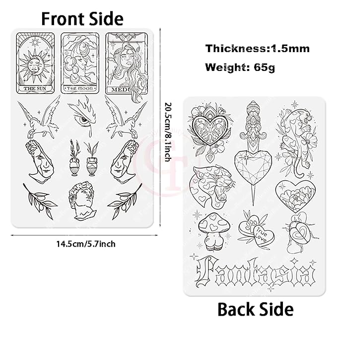 TgoBeauty Men Women Double Sides Designs Tiny Tattoo Practice Skin 1.5mm Thickness Fine Line Practice Skin with Light Gray Lines (3pcs White Tattoo Skins)